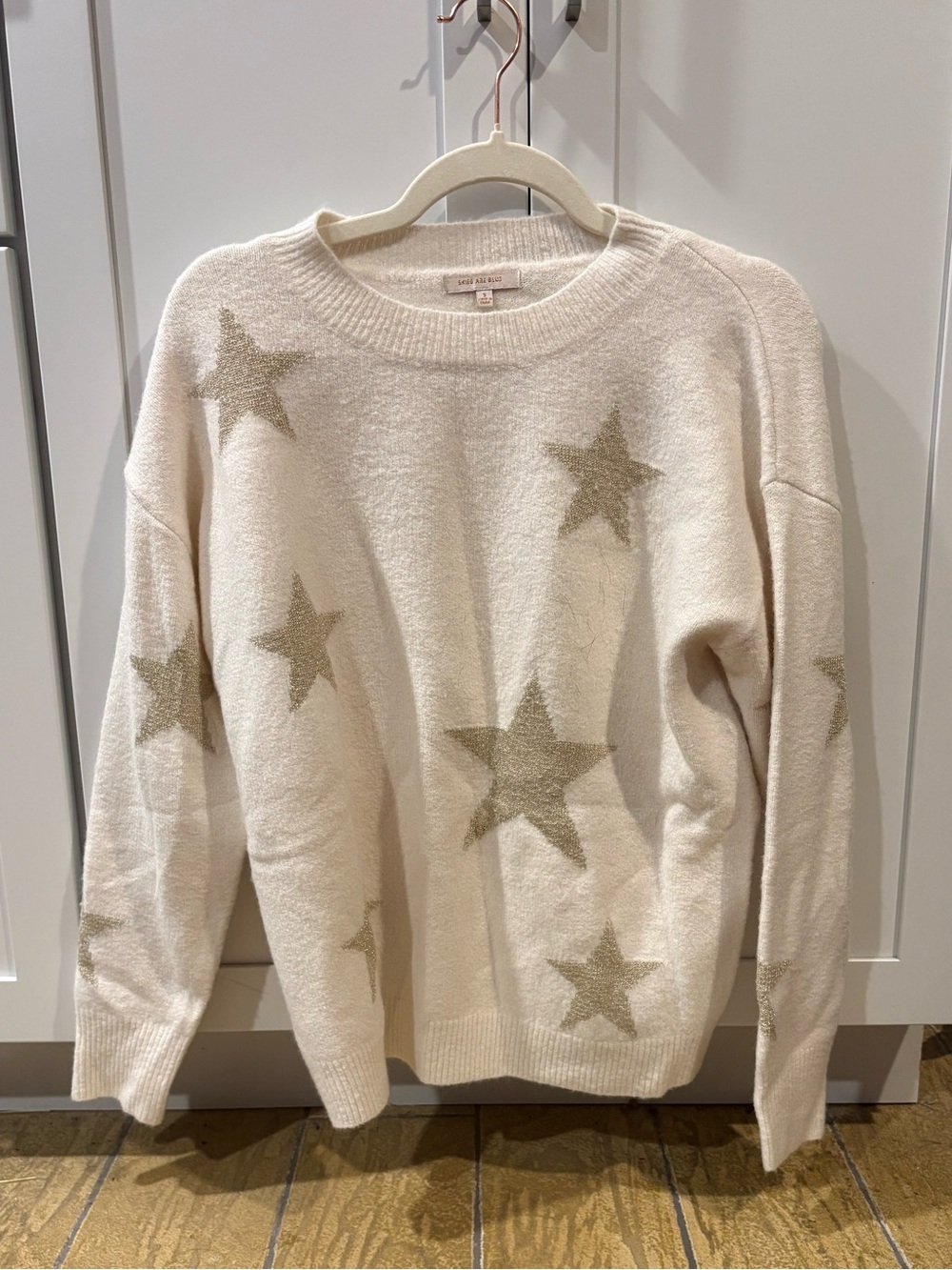 Skies Are Blue Cream Crewneck Sweater with Gold Stars